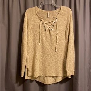 Tan lace up comfy sweater